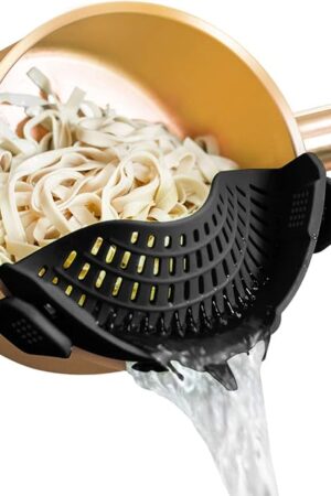 AUOON Clip On Strainer Silicone for All Pots and Pans, Pasta Strainer Clip on Food Strainer for Meat Vegetables Fruit Silicone Kitchen Colander