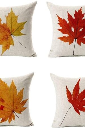 All Smiles Fall Throw Pillow Covers 18x18 Set of 4 Decorative Thanksgiving Autumn Kitchen Home Decor Cushion for Porch Couch,Outside Outdoor Harvest Decorations Maple Leaves