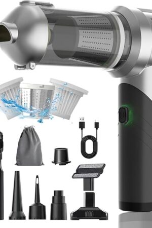 Car Vacuum Cleaner, 18000PA Vacuum Portable Cordless, 4 in 1 Air Duster with LED Light and Multi-Nozzles, 120W High Power Rechargeable Foldable Vacuum Cleaner for Home, Office, Pet