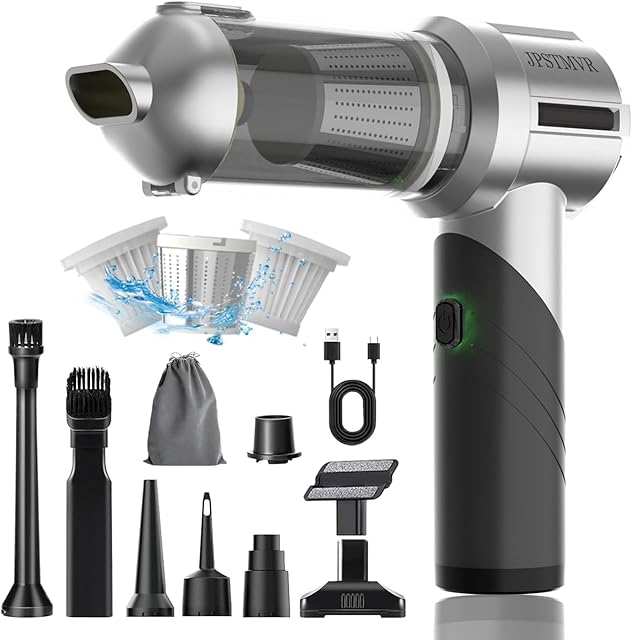Car Vacuum Cleaner, 18000PA Vacuum Portable Cordless, 4 in 1 Air Duster with LED Light and Multi-Nozzles, 120W High Power Rechargeable Foldable Vacuum Cleaner for Home, Office, Pet