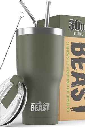 Beast 30 oz Tumbler Stainless Steel Vacuum Insulated Coffee Ice Cup Double Wall Travel Flask (Army Green)