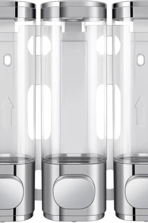 3-in-1 Room Wall Mounted Bathroom,Shower Pump Dispenser and Organizer,Dispensers for The Shower,Shampoo and Conditioner Dispenser,Shampoo Dispenser for Shower(Silvery)