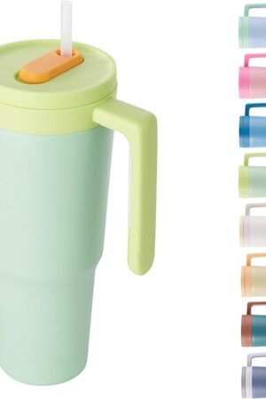 40 oz Insulated Tumbler with Handle and Straw, Mint | Triple Layer Steel | Water Bottle w/Infuser | Fits Most Cupholders | Gifts for Women & Men