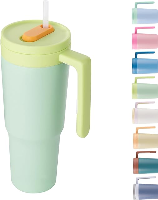 40 oz Insulated Tumbler with Handle and Straw, Mint | Triple Layer Steel | Water Bottle w/Infuser | Fits Most Cupholders | Gifts for Women & Men