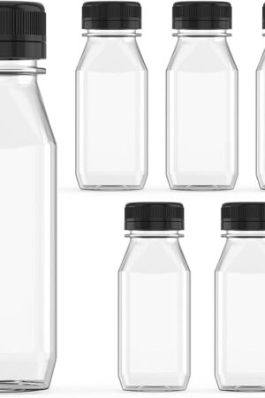 WANBAO 6 Pcs 6 oz Plastic Juice Bottle Reusable Bulk Beverage Containers for household use for Juice, Drinking Milkshake Tea, Milk, Juicing Smoothie Water and Other Beverages, Fridge Storage