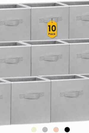 Criusia Storage Cubes, 11 Inch Cube Storage Bins for Shelves (10 Pack), Fabric Collapsible Storage Bins with Dual Handles, Foldable Cube Baskets for Clothes, Closet Organizers and Storage Box (Grey)