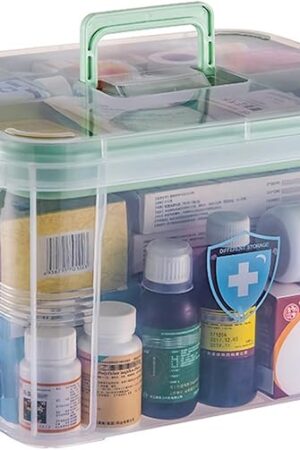 Clear Medicine Organizer Storage Box with Tray and Handle, First Aid Box Plastic Portable Thickened Medicine Container Chest Medical Case Medicine Caddy with Lids Handles