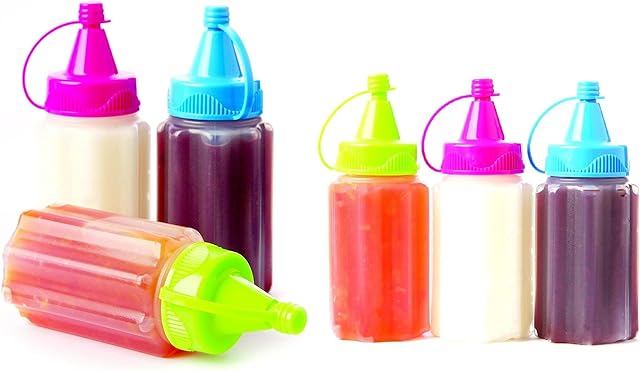 Dependable Industries Inc. Essentials 6-Pack Mini Condiment Squeeze Bottles Set - BPA FREE, Leak-Proof, Easy Fill & Squeeze - Perfect for Ketchup, Mustard, Mayo - Ideal for Travel, BBQ, School, Picnic