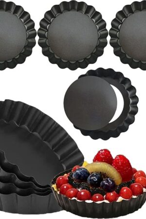 DATANYA 8 Pack Mini Tart Pans 4 Inch with Removable Bottom Round Nonstick Quiche Pan, Heavy Duty Fluted Side for Pies, Mousse Cakes, Dessert Baking (4 Inch 8pcs)