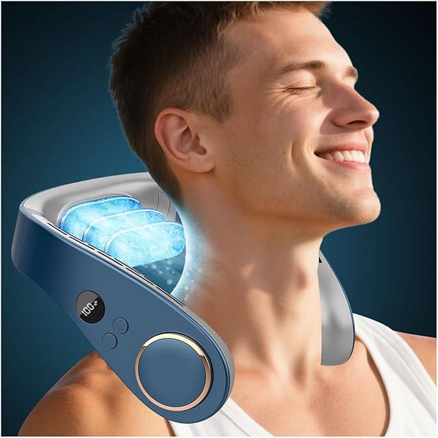 Neck Fan Rechargeable,Personal Fan Neck Air Conditioner with Cooling Plate,Small Recargable Headphone Necklace Fans that Blow Cold Air,Powerful Hands Free Cooler for Travel Camping Disney Sports
