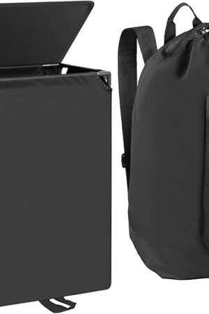 60L 2-in-1 Laundry Hamper with Laundry Backpack, Waterproof Basket with Lid, Laundry Bag with Shoulder Straps and Mesh Pocket, Hamper for College Dorm, Travel, Apartment, Laundromat