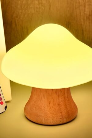 ANGTUO Wooden Mushroom Lamp, 16 Color Changing Mushroom Night Light with Two Remote Controls