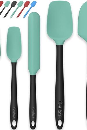 Coukre Silicone Spatula Set of 5,High Temperature Resistant, Food Grade Silicone, Dishwasher Safe, for Baking, Cooking (Aqua Green Black, Split-type)