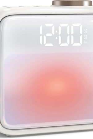 AIRIVO Alarm Clock Night Lights, Built-in Battery Alarm Clock for Bedrooms, 6 Scenes & White Noise Sync, Dual Alarms & Snooze, for Heavy Sleepers, Gifts for Kids Teens