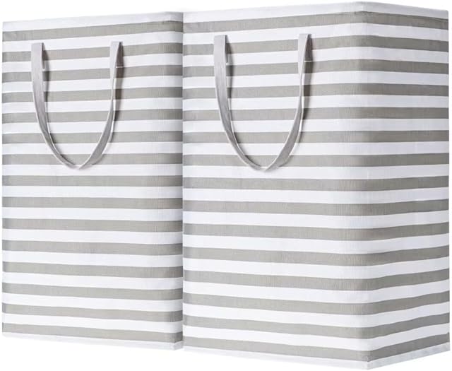 BOOMIBOO 2-Pack Large Laundry Basket,Waterproof Freestanding Laundry Hamper,Collapsible Clothes Basket with Easy Carry Handles in Laundry Room Bathroom Bedroom Dorm,Grey,75L