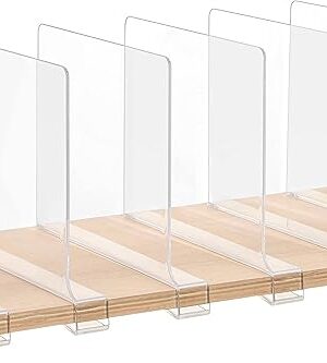 Clear Acrylic Shelf Dividers, Closets Shelf and Closet Separator for Organization in Bedroom, Kitchen and Office Shelves (6 Pack)