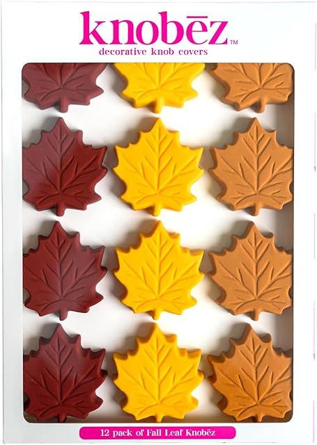 Decorative Knob Covers - Fall Leaf - 12pk - Stretch Over Hardware Decorations, Cozy Seasonal Autumn Colors, Kitchen-Bathroom-Dressers-Home
