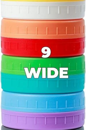 9 Wide Mouth Mason Jar Lids with Silicone Ring,Thickened Leak-proof Lids Fit Ball,Kerr and More, 9 Color Plastic Lids, 86mm Plastic Mason Jar Lids