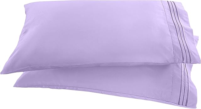Elegant Comfort 1500 Thread Count Embroidered Egyptian Quality Luxurious Silky Soft WRINKLE & FADE RESISTANT 2-Piece Pillowcase, Standard/Queen Size, Lilac