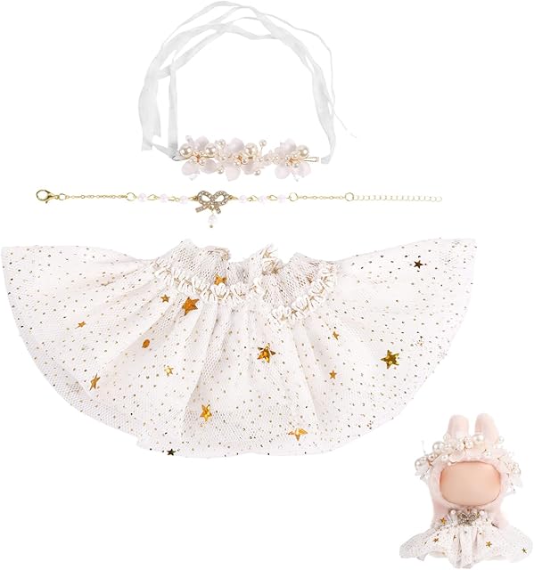 The Doll Clothes Outfit Set, Twinkle Star Skirt Necklace White Pearl Hair Accessories Cute & Stylish Toy Clothes Toy Outfit Accessories for 6.7in & 5.9in Doll