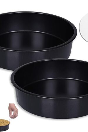 8 Inch Cake Pan Set for Baking - 2 Round Cake Pans with 50 Pieces Parchment Paper, Nonstick Deeper Circle Cake Baking Pans Sets for Baking-Black
