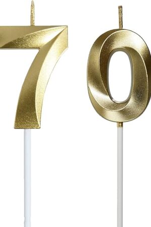 70th Birthday Candles,Gold Number 70 Cake Toppers,70th Birthday Decorations for Party Decoration