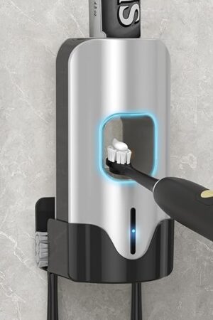Automatic Toothpaste Dispenser Wall Mounted - Hands-Free Toothpaste Squeezer with 3 Speed Settings, 2 Toothbrush Holders & Strong Adhesive - Smart Bathroom Organizer for Kids and Adults