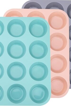 3 Pack 12 Cups Silicone Muffin Pan,Nonstick Regular Silicone Cupcake Pan, For Making Muffin Cakes, Tart and Bread