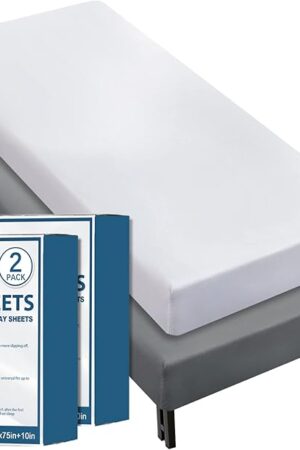Cot Sheets 31" x 75"(2 Pack), Cot Fitted Sheet Ultra Soft and Breathable Snug Fit for Narrow Twin Mattress/Camp Bunk Beds/RVs Bunk/Guest Beds/Army Cots/Trifold Mattress Grey and White, Cover Only