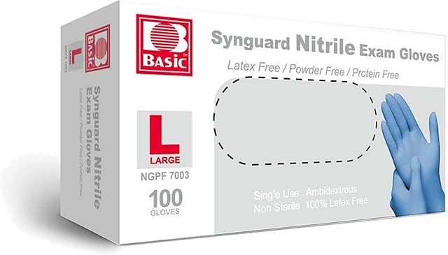 Basic Medical Nitrile Exam Gloves - Latex-Free & Powder-Free & Non-Sterile, Disposable Gloves (pack of 100, Blue)