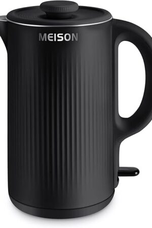 Electric Kettles Stainless Steel for Boiling Water, Double Wall Hot Water Boiler Heater, Cool Touch Electric Teapot, Auto Shut-Off & Boil-Dry Protection, 120V/1200W, 1.7 Liter, 2 Year Warranty (black)