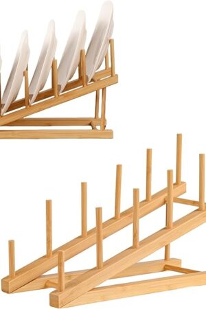 2 Pack Plate Stands For Display,Wooden Plate Holders for Displaying,5-Tier Craft Show Display Stands For Tabletop Book, Artwork, Photo, Record, Magazine and Platter