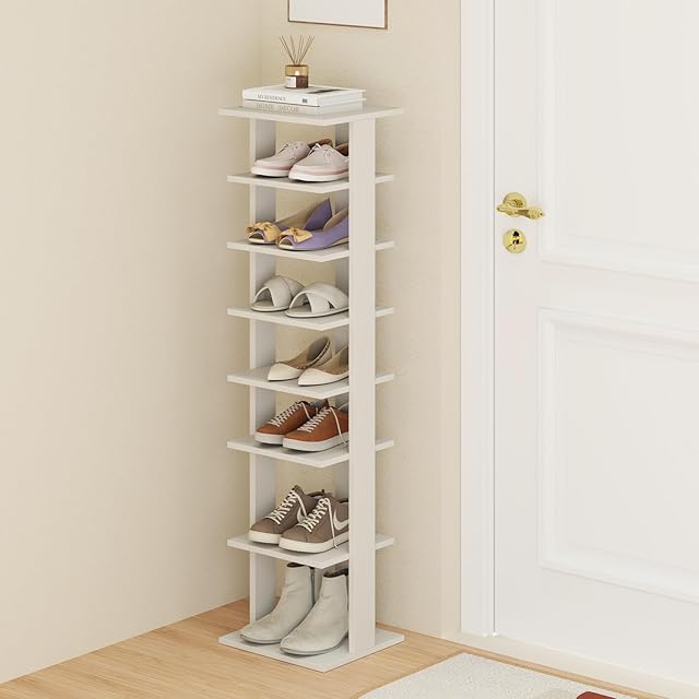 Tangkula 8-Tier Vertical Shoe Rack, Space-Saving Corner Shoe Organizer for 7 Pairs, Narrow Shoe Storage for Entryway, Front Door, or Closet