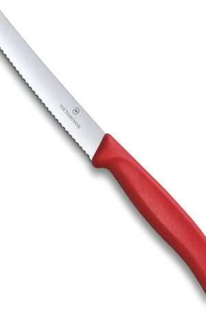 Victorinox 6.7831 Swiss Classic Tomato and Table Knife Ideal for Cutting Fruits and Vegetables with Soft Skin Serrated Blade in Red, 4.3 inches