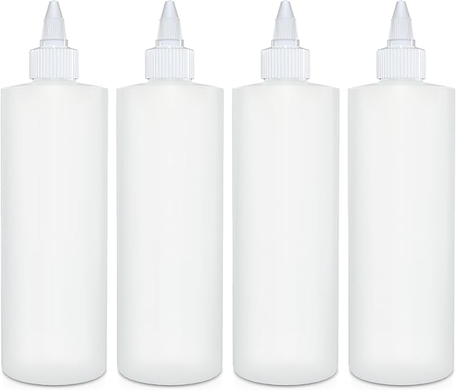 BRIGHTFROM Condiment Squeeze Bottles, 16 OZ Empty Squirt Bottle with Twist Top Cap, Leak Proof - Great for Ketchup, Mustard, Syrup, Sauces, Dressing, Oil, Arts and Crafts, BPA FREE Plastic - 4 PACK