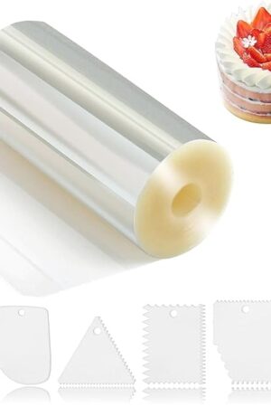 Cake Collar 6 x 394inch with 1 Set Cake Scraper, Transparent Acetate Sheets for Baking, Mousse Chocolate Collar for Elegant DIY Cake Wrapping, Edge Decorating