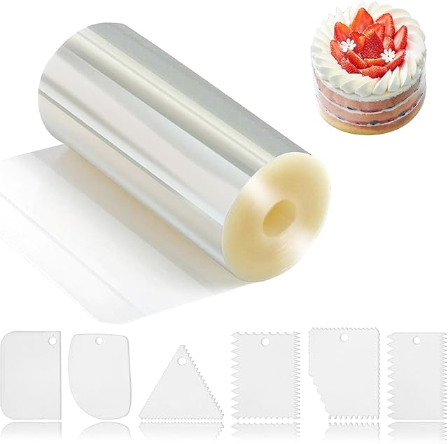 Cake Collar 6 x 394inch with 1 Set Cake Scraper, Transparent Acetate Sheets for Baking, Mousse Chocolate Collar for Elegant DIY Cake Wrapping, Edge Decorating