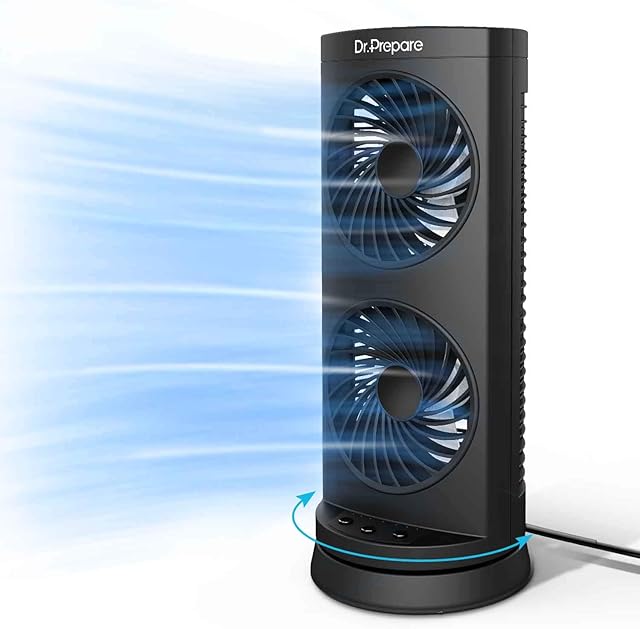 Dr. Prepare Tower Fan Oscillating Desk Fan with 3-Speed Options Dual Air Circulation 110° Oscillation 3 Timers Table Fan