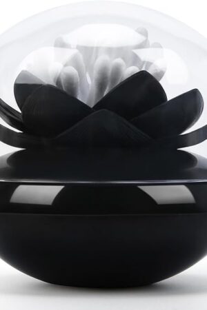 Bloss Lotus Cotton Swab Holder Cotton Swabs Bud Small QTips Box Toothpicks Container Flower Bathroom Decor - Black