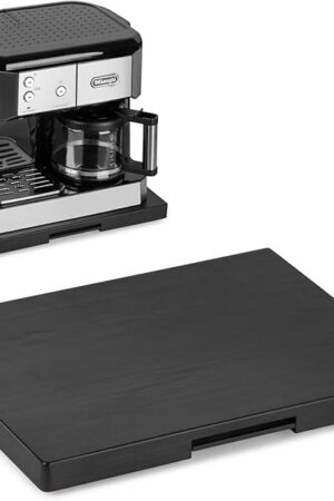 Appliance Slider, Wooden Sliding Tray for Coffee Maker, Coffee Pot Slider for Counter, Kitchen Caddy Rolling Tray (Classic Black- Wide)