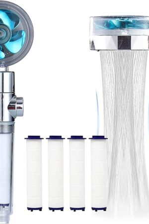 ANTOWER High Pressure Handheld Showerhead with filters Vortex hydro jet Turbo Propeller 360 Degrees Rotating Easy Install(I-Blue)