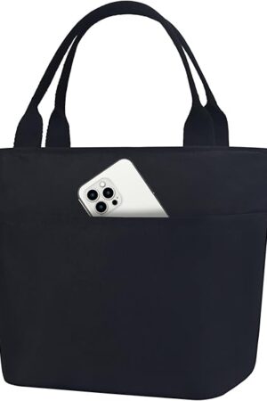 Aosbos Lunch Tote Bag, Insulated Lunch Box for Women, Leakproof Lunch Cooler Purse for Work, Black