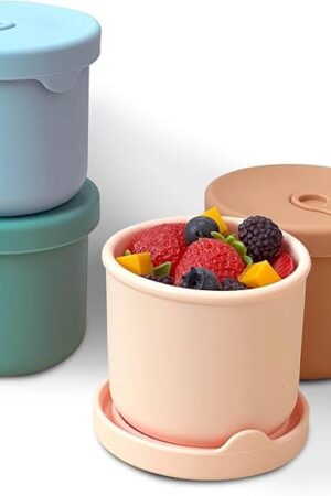 4 Pack 8.5 oz Silicone Food Containers for Kids, Reusable Baby Snack Fruits Container with Lids, Leak Proof Silicone Food Storage Containers Kids Small Lunch Box BPA Free for Daycare School Travel