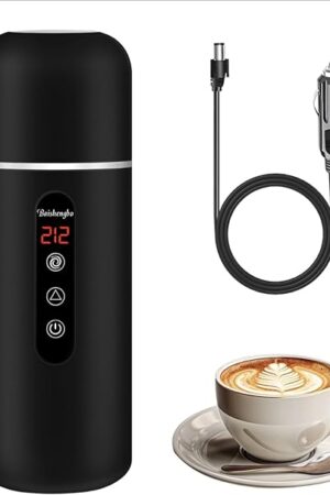 Electric Travel Kettle,12V/24V Car Coffee Warmer Kettle,Portable Hot Water Boiler,Small Hot Water Heater with Built-in Magnetic Induction Stirring
