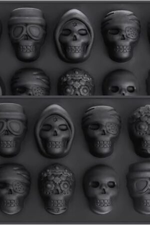 Webake Skull Chocolate Mold with 5 Different Shapes, Silicone Skeleton Mold for Halloween Chocolate, Candy, Jello, Ice, Cube, Treats, Pack of 2