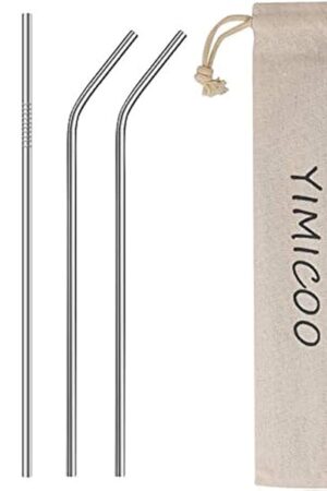 4PCS Reusable Metal Straws,8.5" Stainless Steel Straws with Case -Cleaning Brush for 20/30 Oz for Tumblers (Silver)