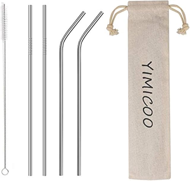 4PCS Reusable Metal Straws,8.5" Stainless Steel Straws with Case -Cleaning Brush for 20/30 Oz for Tumblers (Silver)