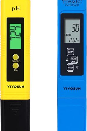 VIVOSUN Digital pH and TDS Meter Kits, 0.01pH High Accuracy Pen Type pH Meter ± 2% Readout Accuracy 3-in-1 TDS EC Temperature Meter for Hydroponics, Pool and Aquarium, Yellow Blue, UL Certified