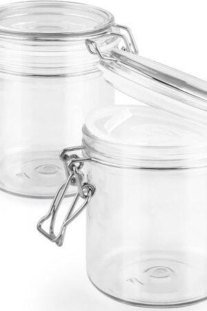 2 Pack 500ml/17oz Plastic Storage Jars Clear Wide Mouth Canning Jar Empty Sealed Bottle Container with Airtight Lid for Food Storage Liquid Powder Herbs Coffee Sugar Nuts Cosmetic