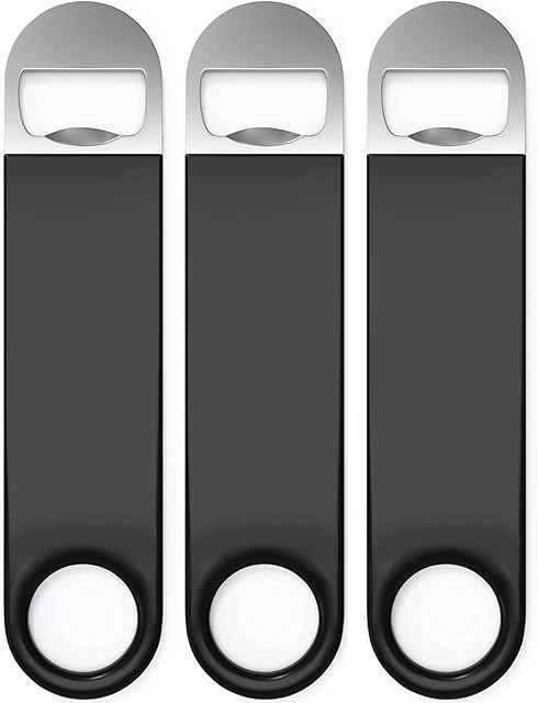 Bartender Bottle Openers, Beer Bottle Openers, Speed Openers 3 Pack by Premium Cold One. Professional Grade: Rubber Coated, Stainless Steel. Large, 7 inch